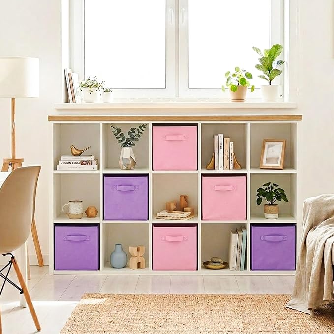 ShellKingdom Storage Bins, Foldable Fabric Storage Cubes And Cloth Storage | Storage Organizer For Closet And Toys, 10.5x10.5x11 INCH, 6 Pack (Lavender+Pink)