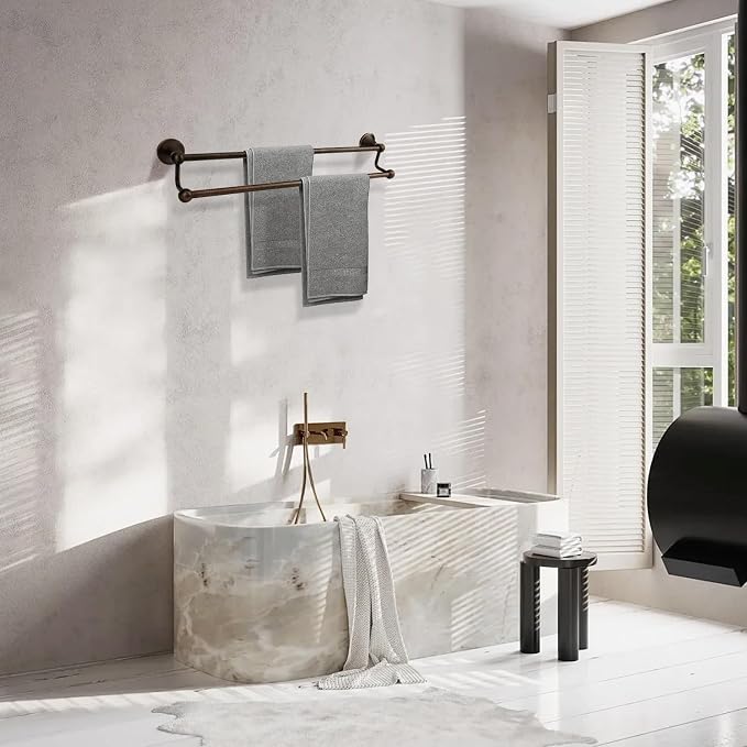 Antique Bathroom Double Towel Bar Oil Rubbed Bronze, 24 Inch Towel Racks for Bathroom Wall Mounted,Bathroom Towel Holder Bronze,Two Towel Rod Hanger for Hotel