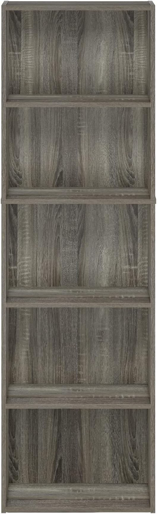 Furinno LUDER Book Shelf, 5-Tier Bookshelf, Bookcase with Open Shelves, 9.4 x 15.8 x 52, Easy Assembly, for Living Room, Bedroom, Home Office, French Oak
