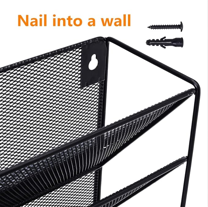 Delifox 7 Compartment Wall Mounted Hanging File Organizer for Office | Wall File Holder Sturdy Metal Mesh Desk Organizers