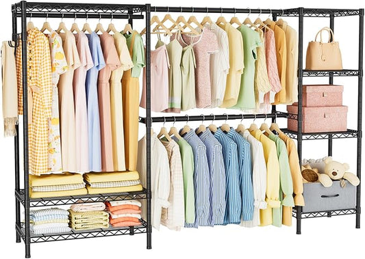 Golpart Heavy Duty Clothing Rack with Adjustable Shelves Clothes Wardrobe | Coat Rack Metal Closet Organizer and Storage Garment Rack for Hanging Clothes Wire Portable Cloth System Free Standing Black