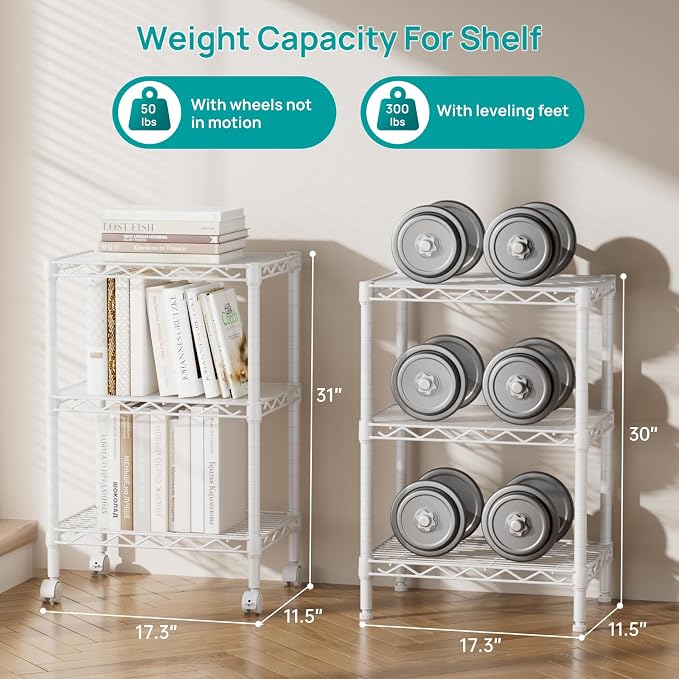 SINGAYE Small Shelves Kitchen Storage Shelf Wire Shelving Metal Adjustable | 3 Tier Shelf Organizers Storage Shelving Unit for Office Pantry Laundry Bathroom Closet Home 11.6" D X 17.6" W X 30" H White