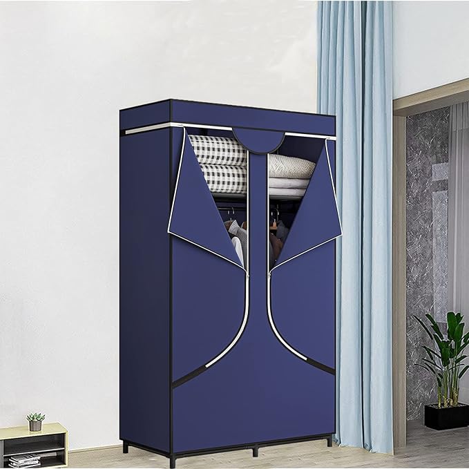 SORCEDAS Portable Closet Wardrobe with Hanging Rods Shelves Clothes Storage | 34 Inch Closet Organizers and Storage with Non-Fabric Cover,Freestanding Clothes Closet for Bedroom,dorm,Storage Rooms Blue