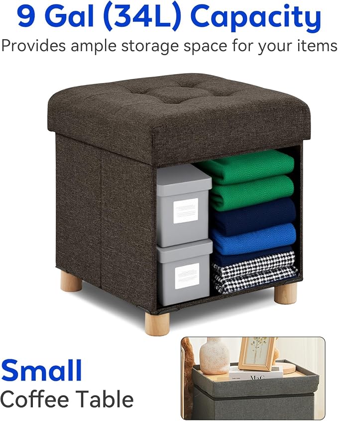 BRIAN & DANY Ottoman with Storage, Square Small Storage Ottoman Foot Rest with Legs, Ottomans Foot Stool for Dorm, Living Room, Entryway 14.8"x14.8"x17.8" (Brown)