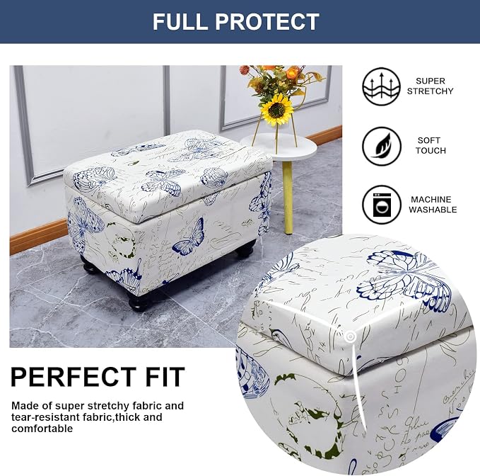 FUANGUI Ottoman Cover Slipcovers Rectangular Folding Stretch | Storage Bench Footrest Sofa Stool Covers Footstool Protector with Elastic Bottom, Removable Washable,Large