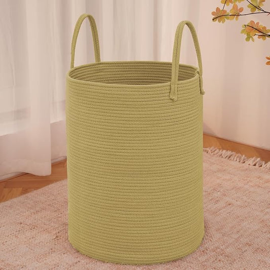 JMvicyroam 100L Cotton Rope Laundry Basket Hamper, Jute | Collapsible laundry basket, reinforced handles, freestanding, machine washable, holds 3-5 thick blankets, clothes or toys