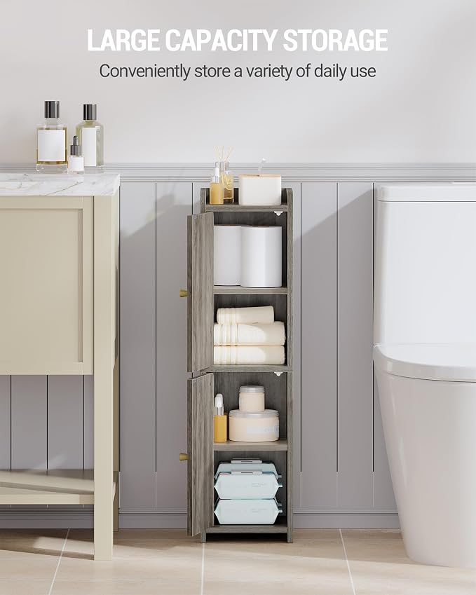 Hzuaneri Bathroom Storage Cabinet, Small Corner Floor Cabinet with 2 Doors | Narrow Toilet Paper Cabinets with Adjustable Shelf, Bathroom Organizer for Small Spaces, 7.9" D x 7.9" W x 29.5" H Greige