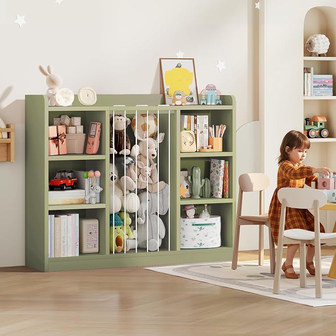 2-in-1 Toy & Stuffed Animal Organizer, Kids 6-Cube Storage Shelf with Rounded Corners & Anti-Tip for Playroom Bedroom