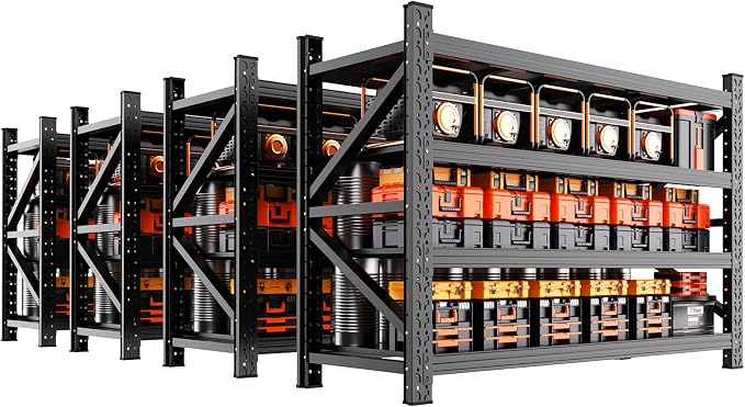 4-Pack 5000LBS Heavy Duty Garage Shelving 4 Tier Storage Shelves, Metal Shelving Unit,Adjustable Heavy Duty Shelving 69" W x 24" D x 64" H Black