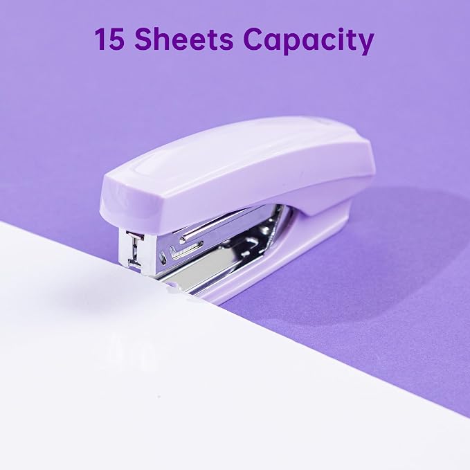 deli Office Supplies Set, Desk Accessory Organizer Kit, Purple | Stationary Set, Desk Supplies with Rotating Multi-Functional Pen Holder &Stapler Set for Office, School, Home