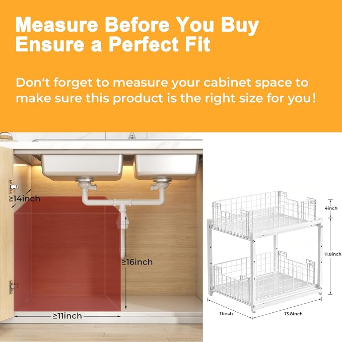 Under Sink Organizer, 2-Tier Pull Out Cabinet Organizer, Kitchen Bathroom Organizer and Storage, Spice Rack for Kitchen, Multi-use Sliding Drawers Shelves