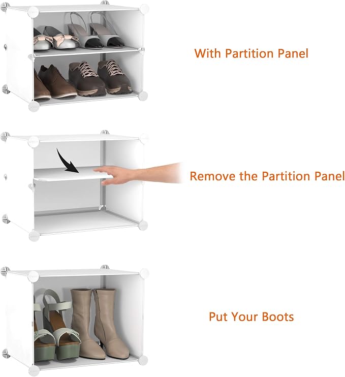 HOMIDEC Shoe Rack Organizer 16 Pair Modular Shoe Storage Cabinet for Closet | PP Plastic, Sturdy Steel Frame, Waterproof, Dustproof, Easy Clean, Shoe Shelves for Closet Garage Hallway Bedroom Entryway
