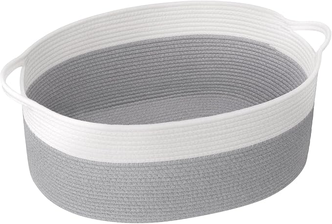Goodpick Large Woven Rope Basket for Gifts Empty, 19.7"x 11"x 7.9", Grey | Storage Basket with Handles for Nursery Living Room, Perfect for Blankets, Pillows & Towels, Toys Storage