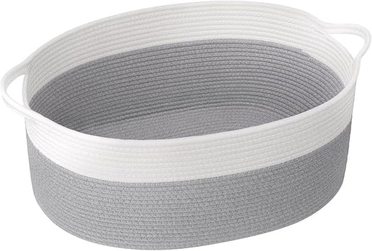 Goodpick Large Woven Rope Basket for Gifts Empty, 19.7"x 11"x 7.9", Grey | Storage Basket with Handles for Nursery Living Room, Perfect for Blankets, Pillows & Towels, Toys Storage