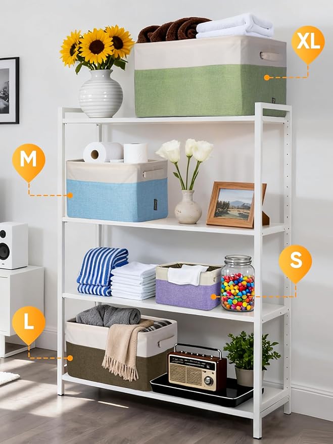 BALEINE 3 Pack Fabric Closet Storage Bins for Shelves, Linen Closet Organizers and Storage, Decorative Baskets for Organizing, Shelf, Clothes, Home, Office (Lavender, 12"x8"x8")