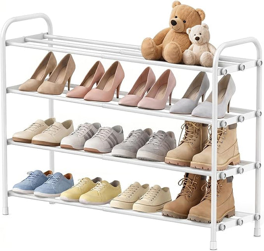 INSMART 4-Tier Expandable Shoe Rack, Stackable and Adjustable Shoes Organizer Storage Shelf, Sturdy and Durable Metal Structure Free Standing Shoe Rack for Closet Entryway Doorway, White