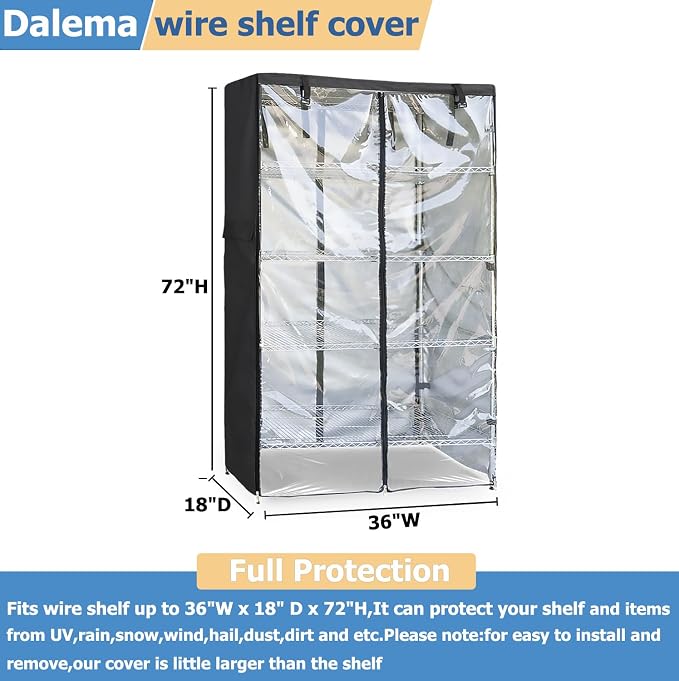 Waterproof Shelf Cover,Outdoor 600D Heavy Duty Dustproof Storage Shelves Cover,36''x18''x72'' Shelf Covers for Wire Shelving with Zippers,Storage Rack Covers with Clear Front