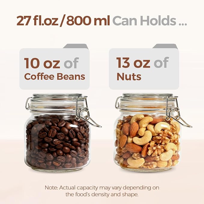 ComSaf Square Glass Pantry Jars with Airtight Lids 27 oz 6 Pack Spice Jar | Coffee sugar cookies, Snacks spices, Loose tea storage, Pantry organization, Kitchen cabinet storage, Countertop spice setup