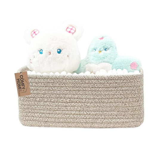 COMFY-HOMI 13" x 8.5" x 5.1" Storage Baskets for Organizing | Cotton Rope Woven Basket | Toy Storage Bin Box | Basket for Shelves, Closet Organizer Bin, Decorative Closet Shelf, 1 Pack