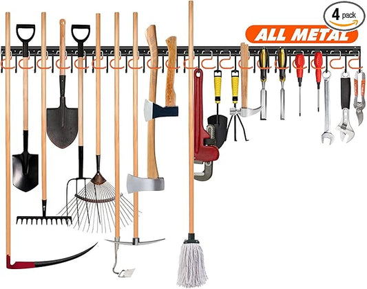 TVKB 68'' All Metal Garden Tool Organizer Adjustable Garage Tool Organizer Wall Mount Garage Organizers and Storage with Heavy Duty Hooks Tool Hangers for Garage Wall, Shed, Garden