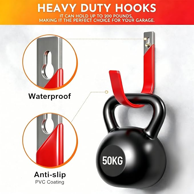 Heavy Duty Metal Garage Hooks Wall Mount 2 Pack, Garage Hanger Utility Storage Hooks for Outside, Hose Rack Suitable for Garage,Garden and Yard,Red