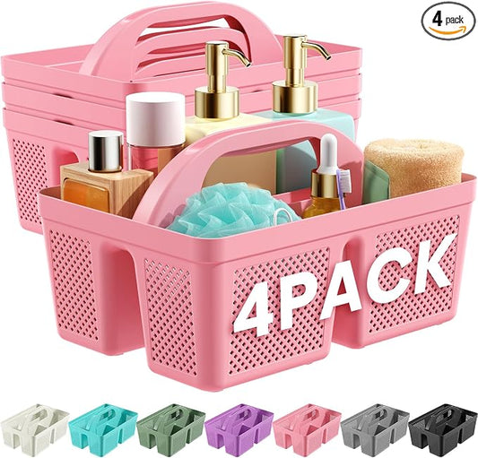 4 Pack Portable Shower Caddy, Integrated Handle, Reinforced Plastic, Organizer Storage Bathroom Supplies and Beauty Products, Cleaning Supplies, Shower Basket for Home, Dorm, Shelf and Cabinet