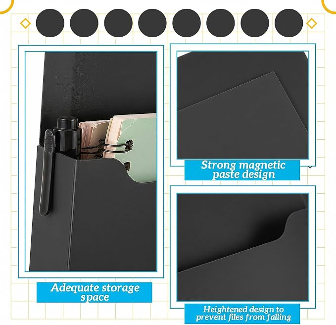 Gilprop 8 Pack Magnetic File Folder Holder for Whiteboard Classroom Storage | 5"x7"x1.2" Hanging Magnetic Wall File Organizer, Refrigerator Magazine Holder, for Mail Letters Paper Desk Office
