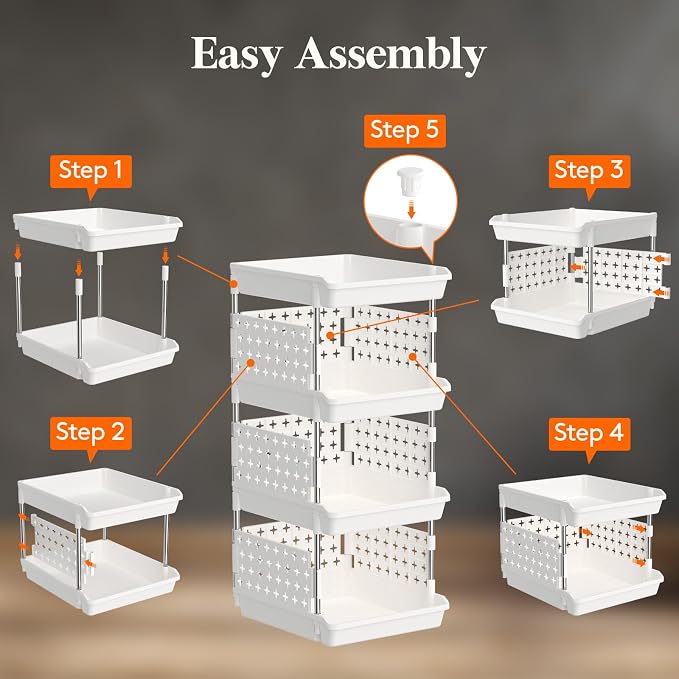 Lifewit Plastic Stackable Storage Baskets, 4 Tier Stacking Bins for Food and Clothes, Multifunctional Organizer for RV, Kitchen, Playroom, Pantry and Bathroom, 13.8"D x 11.8"W x 28.3"H, 1 Pack, White | Stacking Bins for Food, Multifunctional Organizer ...