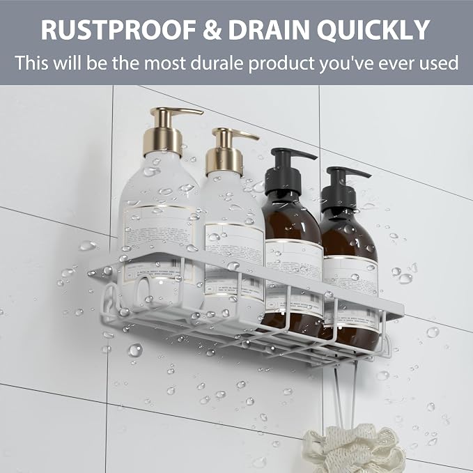 Shower Caddy Organizer with Hooks,Self Adhesive Bathroom Shelves,Shower Shelves,No Drilling Bathroom Organizers and Storage,Perfect for RV, Apartment, Home Decor,3 Pack White
