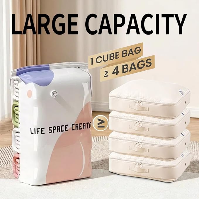 5 PACK No-Pump Vacuum Storage Bags, Large Cube Vacuum Seal Bags, Space Saver Bags for Clothes, Press & seal, No Pump Needed, Comforters, Blankets (31.5 * 39.4-5pack)