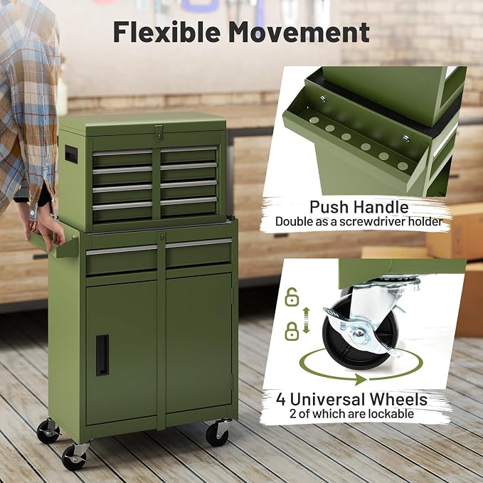 Goplus Tool Chest, 5 Drawers Rolling Tool Cabinet with Detachable Top Toolbox, Universal Lockable Wheels, Lock Bar, Protective Liner & Tool Rack, Metal Tool Storage Cart, Tool Box for Garage Workshop