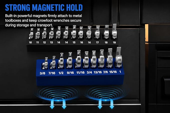 Magnetic Tool Organizer Holder for Crowfoot Wrench Sets, Compatible with ICON SAE & Metric, Toolbox Storage Rack, 2Pcs