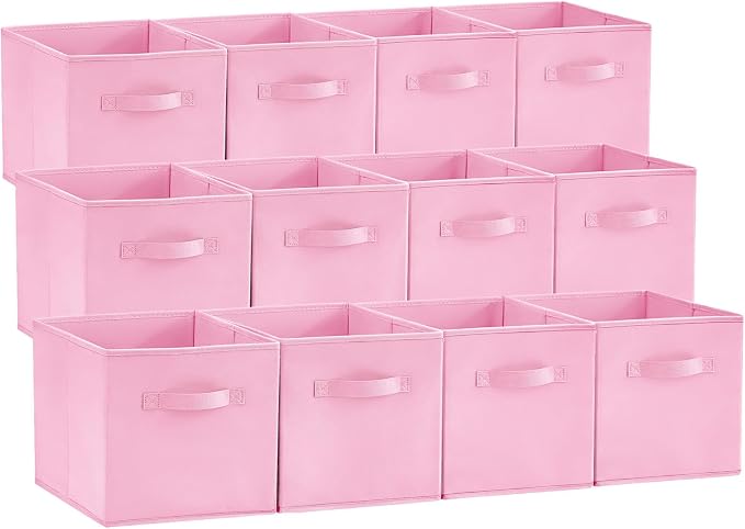 Lifewit Storage Cubes, Foldable Decorative Fabric Storage Baskets for Organizing Home Organizers with Handles for Shelves, Closet, 11 Inch Bins, 18L Pink, 12 Packs