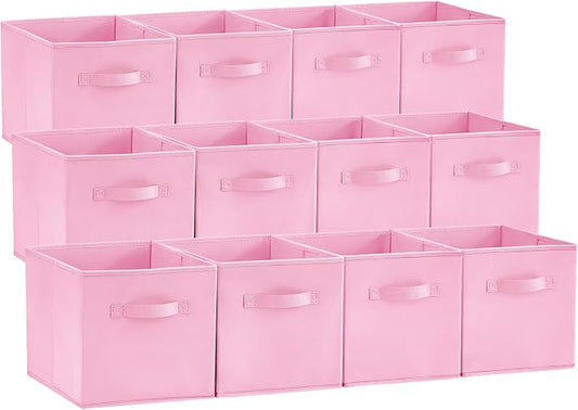 Lifewit Storage Cubes, Foldable Decorative Fabric Storage Baskets for Organizing Home Organizers with Handles for Shelves, Closet, 11 Inch Bins, 18L Pink, 12 Packs