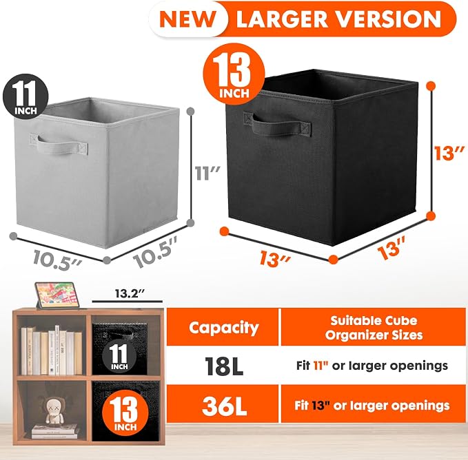 ShellKingdom Storage Bins, Foldable Fabric Storage Cube And Cloth Organizer | Storage Drawer For Closet And Toys, 13 X 13 X 13 INCH, 6 Pack (Black)