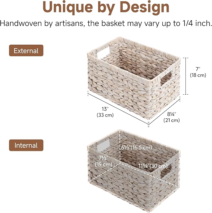 StorageWorks Pantry Baskets, Wicker Storage Baskets for Organizing, Pantry Organizers and Storage, Water Hyacinth, Natural