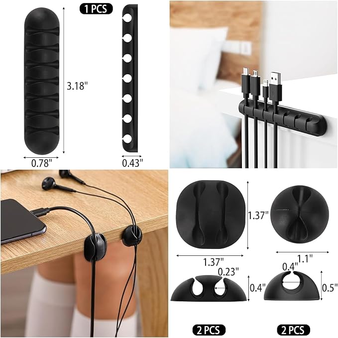 Cable Management Kit, 600+ PCS Cord Organizer Set with Cable Sleeves, Clips, Reusable Ties, Adhesive Tie Rolls & Nail Clips for Desk, TV, PC, Office & Home Wire Organization