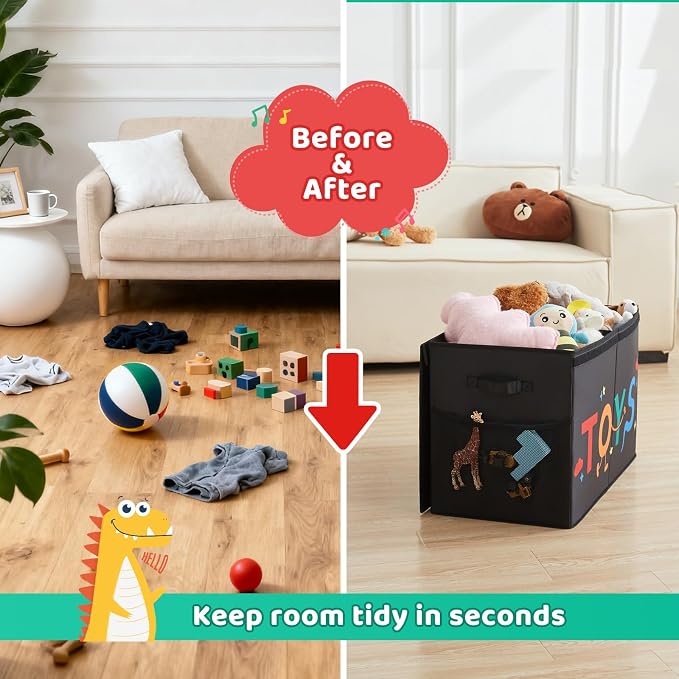 Large Toy Box with Lid,Collapsible Toy Storage with Dividers,Black | 25"x13"x16",83L Large Capacity,Sturdy Kids Organizer,Toybox,Toy Chest for Boys & Girls,Living Room,Nursery,Bedroom,Playroom