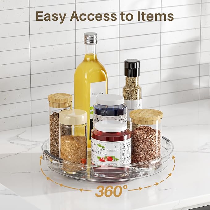 LAMU 4 Pack Lazy Susan Organizer Turntable for Cabinet, Pantry Organizers and Storage, Rotating Condiment Organizer for Kitchen, Table Top, Fridge, Countertop, Spice Organization, 10.6''x2, 9''x2