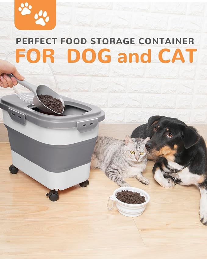 20-23 Lbs Dog Food Storage Container,Collapsible Dog Food Container | Pet Food Storage Containers with Attachable Casters and Scoop,Small Container,Keep Dry Food Fresh,Easy to Move with Wheels