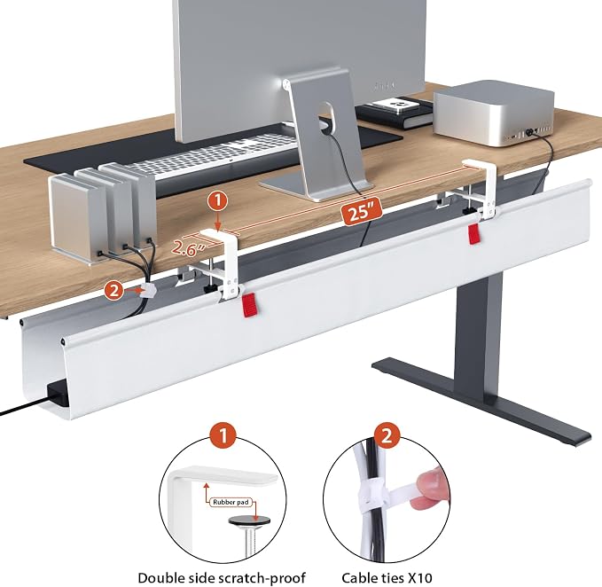 Univivi No Drill Under Desk Cable Management Tray, 48 inch Cable Management | Clamp/Screw Mount Desk Cable Organizer, Premium Fabric Cable Management Tray, Large Capacity Cord Management for Office, Home