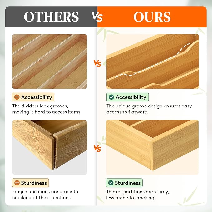 Lifewit Silverware Drawer Organizer, Wooden Utensil Tray for Kitchen | Flatware and Cutlery Holder, Adjustable Storage for Spoons Forks Knives, 6.9 x 12.8", Natural