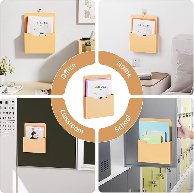 Marbrasse Magnetic File Holder - Magnetic Paper Holder, Pocket Organizer Office Supplies Storage Mail Organizer for Notebooks,Planners,Letter (Orange)