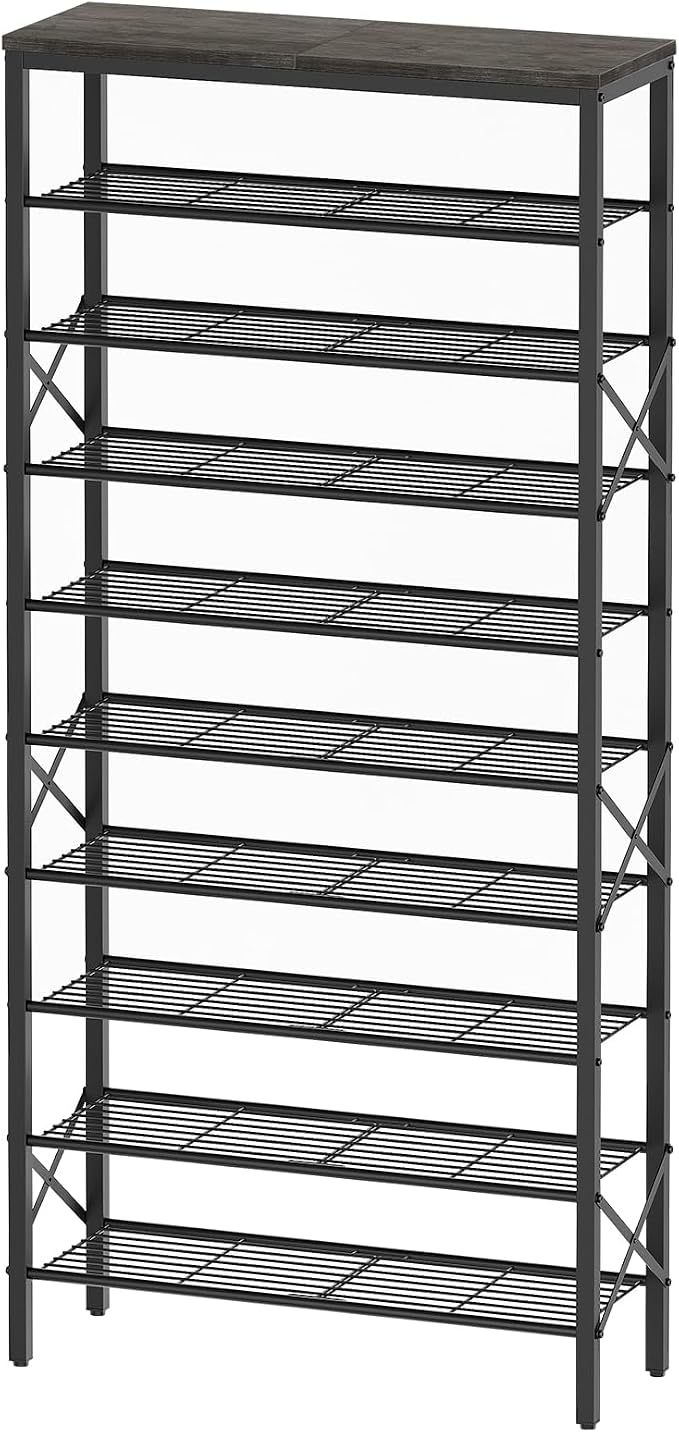 YATINEY 10 Tier Shoe Rack, Large Capacity Shoe Storage Organizer Holds 40 Pairs, Sturdy and Stable, for Entryway, Hallway, Closet, Dorm Room, Charcoal SS10BCG1