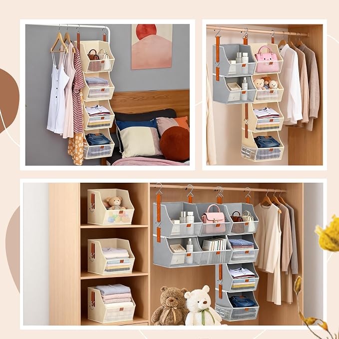 Fabric Hanging Closet Clothes Organizers and Storage Detachable 4 Tier | Hanging Clothes Organizers for Bedroom,Dorm,RV,,Camper,See Through Front Panel,Space-Saving,Can Be Separated Individually