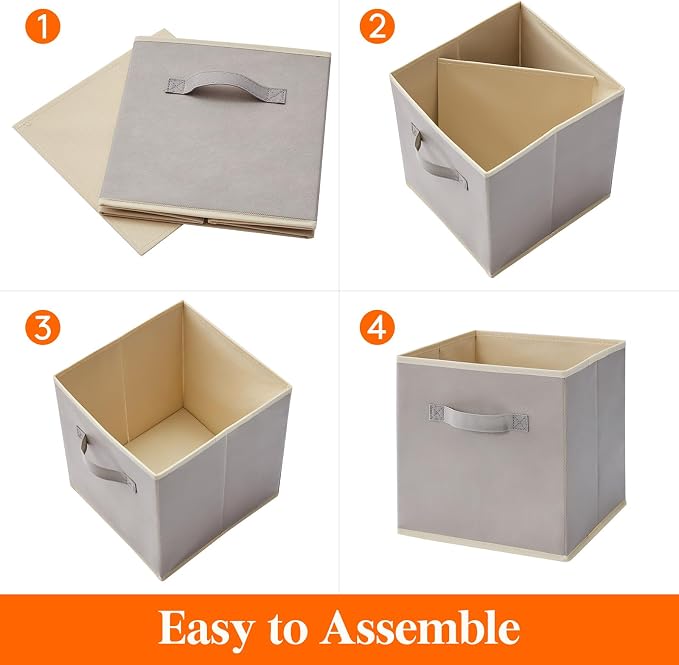 Lifewit Storage Cubes, Foldable Decorative Fabric Storage Baskets for Organizing Home Organizers with Handles for Shelves, Closet, 13 Inch Bins, 36L Light Gray, 12 Packs