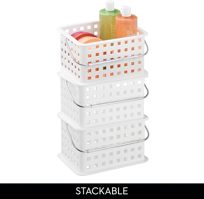 iDesign Portable Shower Caddy Basket with Handle, White | For College Dorm or Bathroom, Made in USA