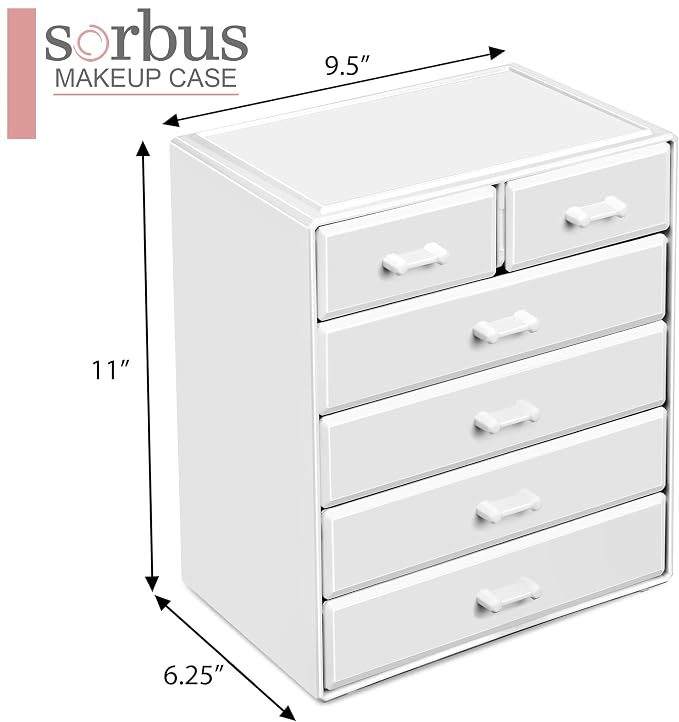 Sorbus Acrylic Makeup Organizer - Organization and Storage Case for Cosmetics Make Up & Jewelry - Large Makeup Organizer for Vanity, Bathroom, College Dorm, Closet, Desk (4 Large, 2 Small Drawers)
