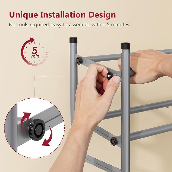 Expandable Shoe Rack for Closet 4 Tier, 28“-41“Stackable, Grey | Adjustable Shoe Organizer Closet Shoe Rack Floor, Metal Shoe Shelf Storage for Entryway, Closet, Garage, Front Door Entrance
