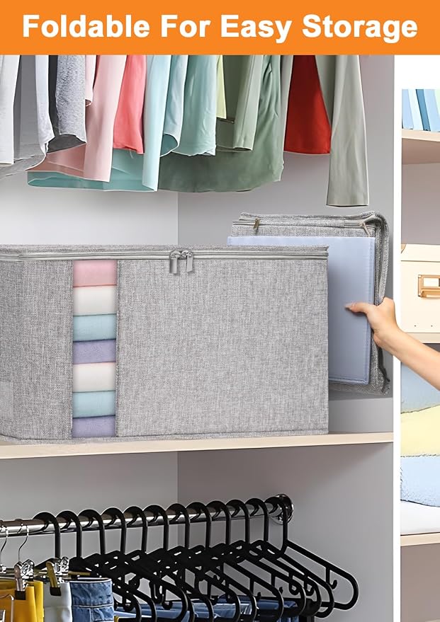 punemi 60L Sturdy Comforter Storage Bag, 2 Pack, Grey | Sturdy Sides & Bottom, Zipper & 2 Handles, for King/Queen Comforters, Quilts, Duvets, Pillows, Bedding & Clothes